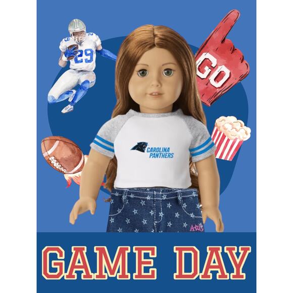 American Girl Doll NFL Carolina PANTHERS FAN TEE + STAR JEGGINGS Football Outfit - Picture 2 of 13